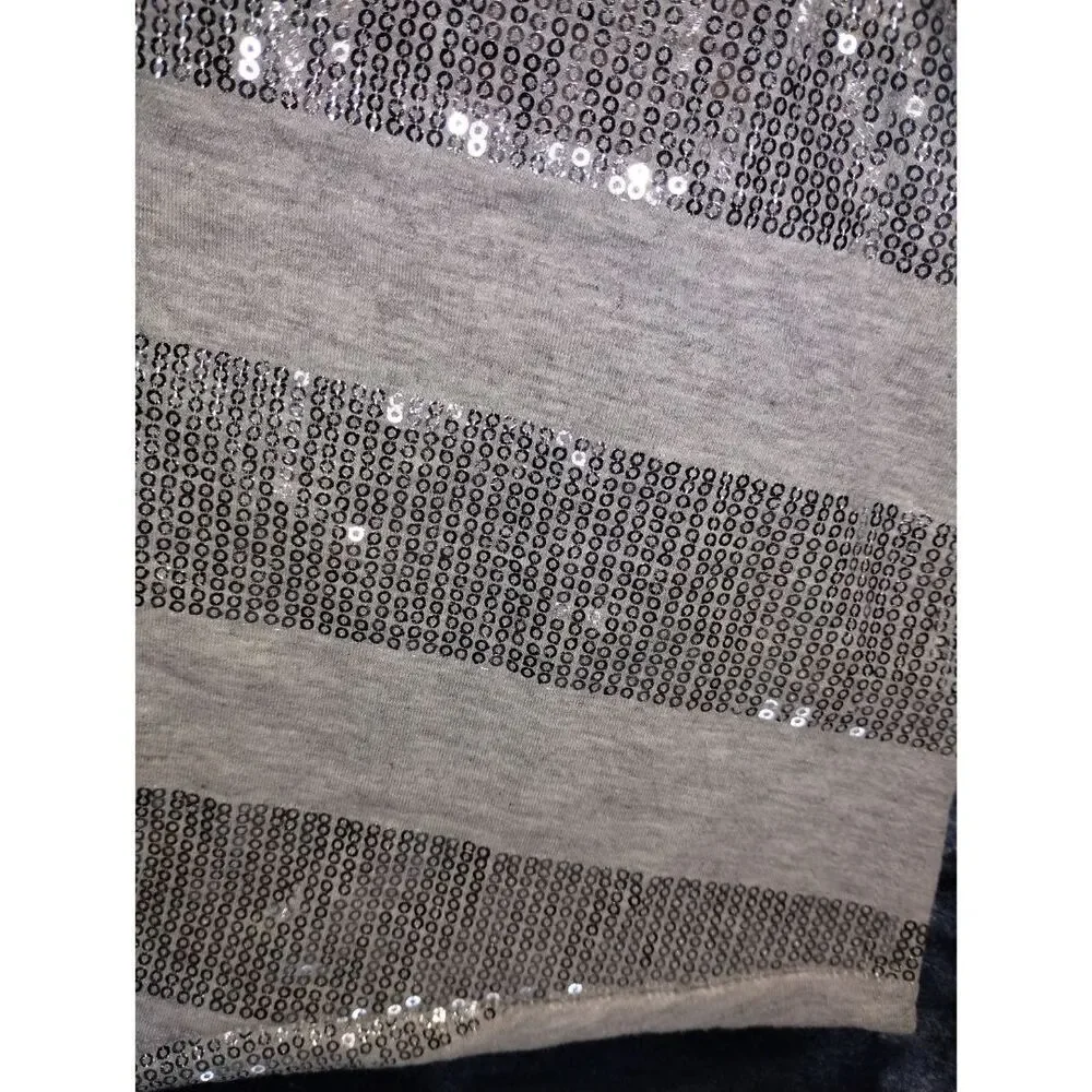 Women's Two Hearts Gray w/Silver Sequins Striped Top (Size Lg) - Picture 5 of 6